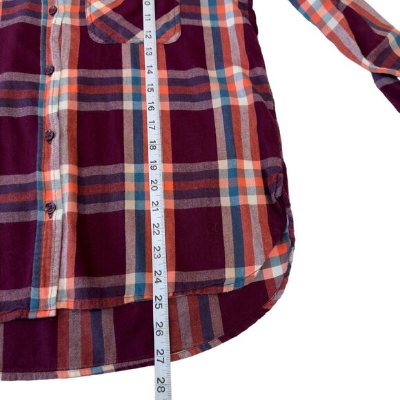 Time and Tru Women Flannel Button Down Shirt SZ M Classic Coloful Plaid Cotton - Picture 6 of 16